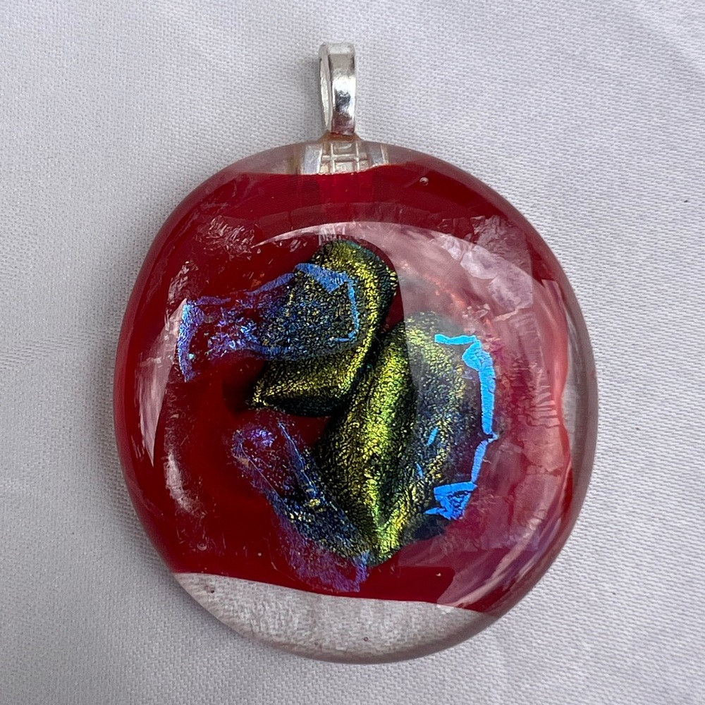 Handcrafted Bold Red & Iridescent Glass Pendant